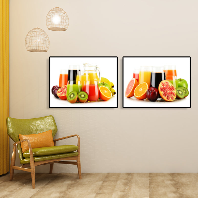 Bright Fruit Juice Canvas Art Textured Modernism Dining Room Wall Decor, Set of 2 Orange Clearhalo 'Art Gallery' 'Canvas Art' 'Contemporary Art Gallery' 'Modern' Arts' 1764302