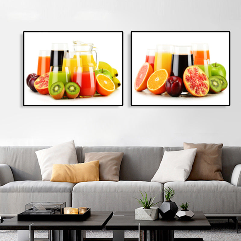 Bright Fruit Juice Canvas Art Textured Modernism Dining Room Wall Decor, Set of 2 Clearhalo 'Art Gallery' 'Canvas Art' 'Contemporary Art Gallery' 'Modern' Arts' 1764303