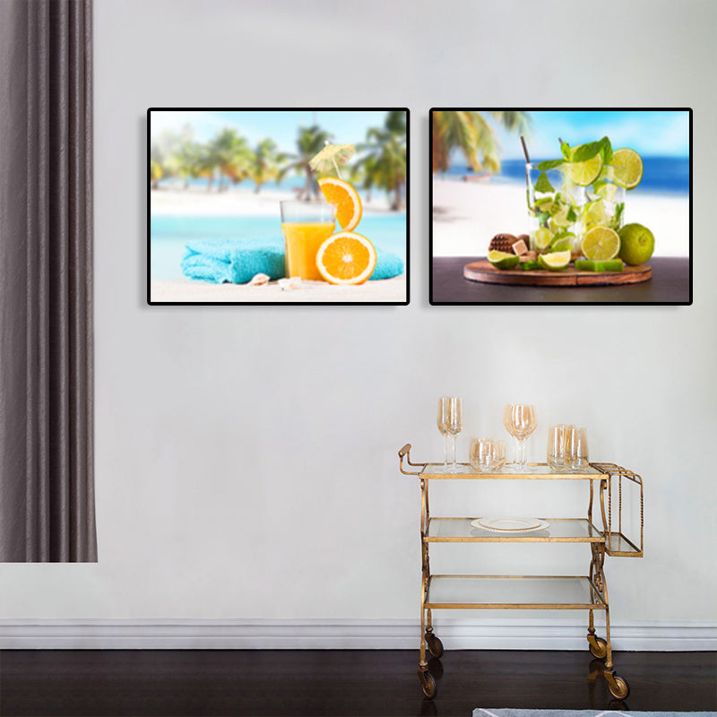 Bright Fruit Juice Canvas Art Textured Modernism Dining Room Wall Decor, Set of 2 Green Clearhalo 'Art Gallery' 'Canvas Art' 'Contemporary Art Gallery' 'Modern' Arts' 1764311