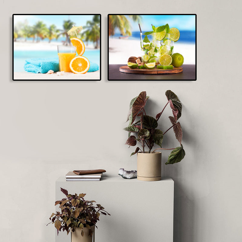 Bright Fruit Juice Canvas Art Textured Modernism Dining Room Wall Decor, Set of 2 Clearhalo 'Art Gallery' 'Canvas Art' 'Contemporary Art Gallery' 'Modern' Arts' 1764313