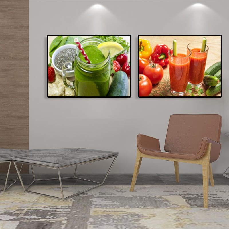 Bright Fruit Juice Canvas Art Textured Modernism Dining Room Wall Decor, Set of 2 Clearhalo 'Art Gallery' 'Canvas Art' 'Contemporary Art Gallery' 'Modern' Arts' 1764316