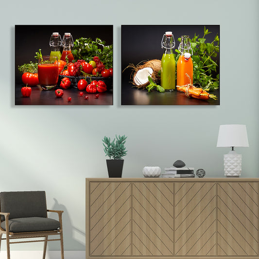 Bright Fruit Juice Canvas Art Textured Modernism Dining Room Wall Decor, Set of 2 Clearhalo 'Art Gallery' 'Canvas Art' 'Contemporary Art Gallery' 'Modern' Arts' 1764320
