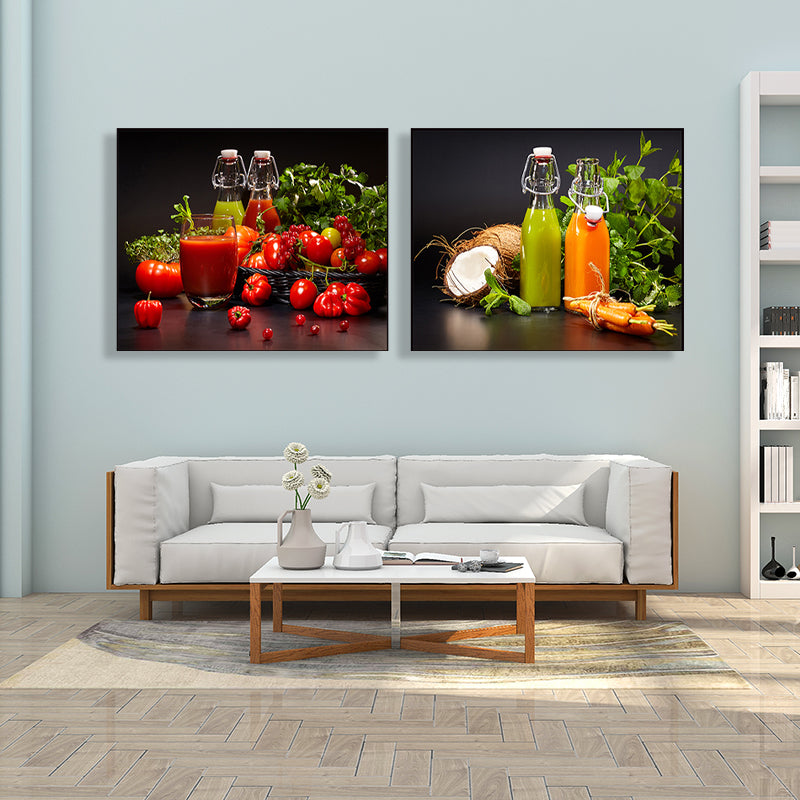 Bright Fruit Juice Canvas Art Textured Modernism Dining Room Wall Decor, Set of 2 Clearhalo 'Art Gallery' 'Canvas Art' 'Contemporary Art Gallery' 'Modern' Arts' 1764321