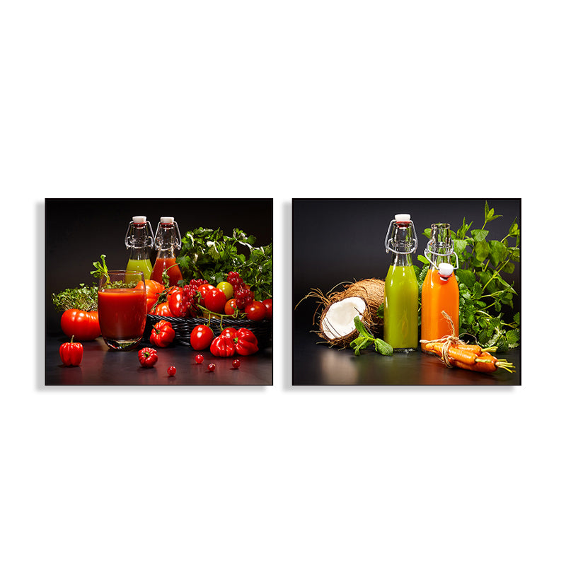 Bright Fruit Juice Canvas Art Textured Modernism Dining Room Wall Decor, Set of 2 Clearhalo 'Art Gallery' 'Canvas Art' 'Contemporary Art Gallery' 'Modern' Arts' 1764322