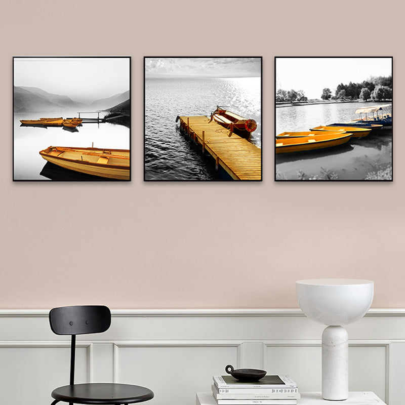 Photo Print Boats Wall Art Set Brown and Grey Modern Style Canvas for Family Room Clearhalo 'Art Gallery' 'Canvas Art' 'Contemporary Art Gallery' 'Modern' Arts' 1764422