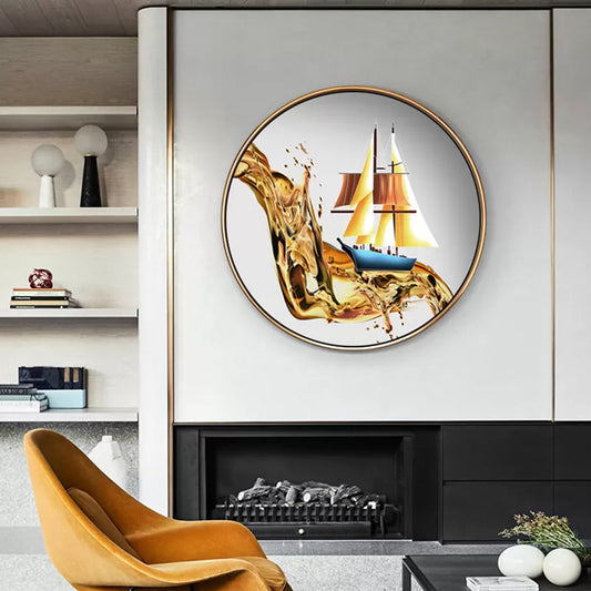 Contemporary Sailing Boat Art Print Canvas Light Color Vehicle Wall Decor, Multiple Sizes Gold Clearhalo 'Art Gallery' 'Canvas Art' 'Contemporary Art Gallery' 'Modern' Arts' 1764457