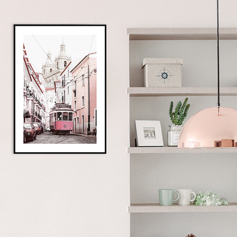 Modern Electric Rail Bus Canvas Photography Pink Wall Art Decor, Multiple Sizes Options Clearhalo 'Art Gallery' 'Canvas Art' 'Contemporary Art Gallery' 'Modern' Arts' 1764516