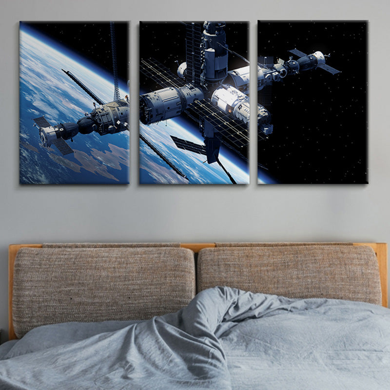 Fictional Spacecraft Canvas Art Print Textured Modern for Girls Bedroom Painting Blue Clearhalo 'Art Gallery' 'Canvas Art' 'Contemporary Art Gallery' 'Modern' Arts' 1764521