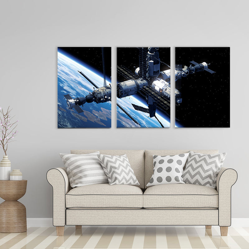 Fictional Spacecraft Canvas Art Print Textured Modern for Girls Bedroom Painting Clearhalo 'Art Gallery' 'Canvas Art' 'Contemporary Art Gallery' 'Modern' Arts' 1764523