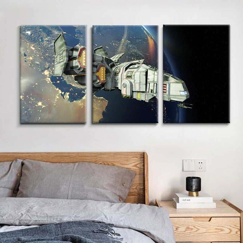 Fictional Spacecraft Canvas Art Print Textured Modern for Girls Bedroom Painting Grey Clearhalo 'Art Gallery' 'Canvas Art' 'Contemporary Art Gallery' 'Modern' Arts' 1764528