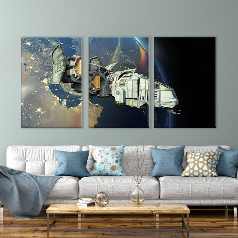 Fictional Spacecraft Canvas Art Print Textured Modern for Girls Bedroom Painting Clearhalo 'Art Gallery' 'Canvas Art' 'Contemporary Art Gallery' 'Modern' Arts' 1764529