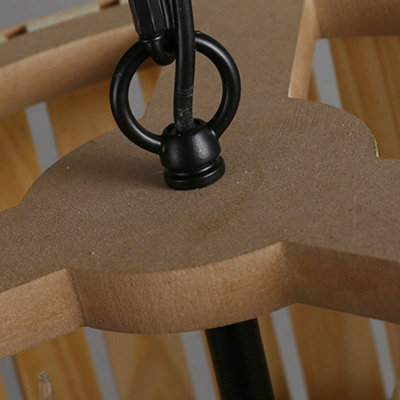 12.5"/16.5" Wide Slatted Chandelier Light Fixture Modern Wooden 3 Lights Blue/Green/Wood Hanging Pendant for Dining Room Clearhalo 'Ceiling Lights' 'Chandeliers' Lighting' options 176453