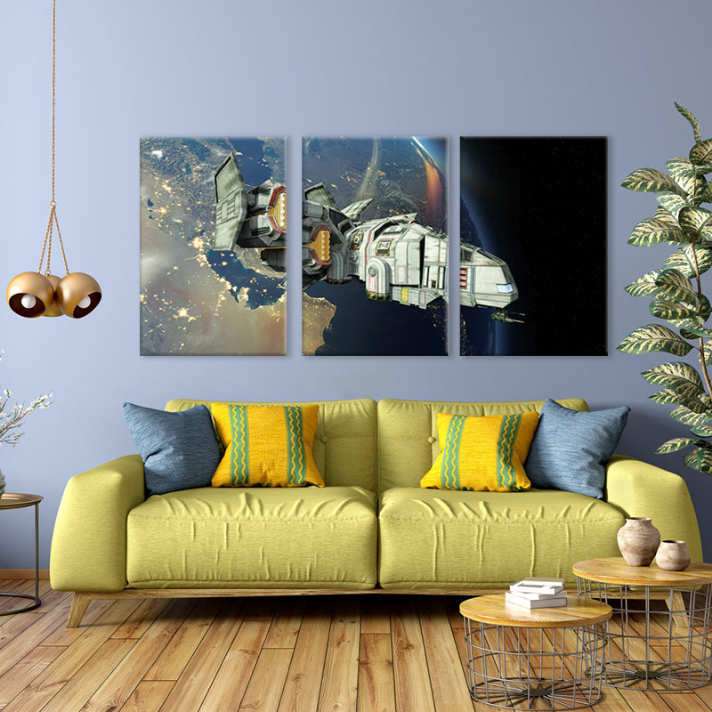 Fictional Spacecraft Canvas Art Print Textured Modern for Girls Bedroom Painting Clearhalo 'Art Gallery' 'Canvas Art' 'Contemporary Art Gallery' 'Modern' Arts' 1764530