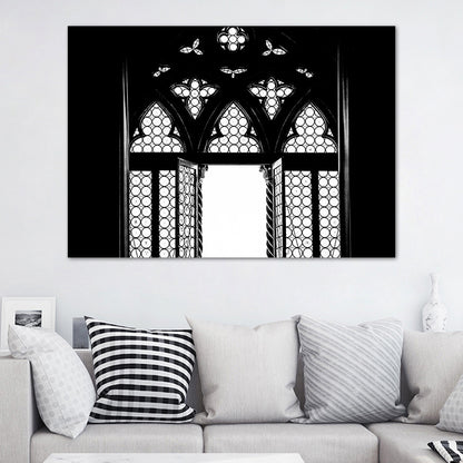 Canvas Black Painting Vintage Style Hollowed-Out Door Wall Decor, Multiple Sizes Available Black Clearhalo 'Arts' 'Canvas Art' 1764532