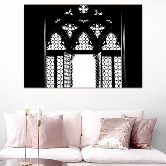 Canvas Black Painting Vintage Style Hollowed-Out Door Wall Decor, Multiple Sizes Available Clearhalo 'Arts' 'Canvas Art' 1764534