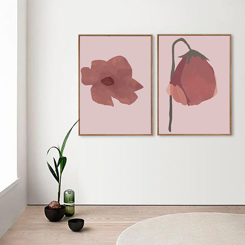 Pink Flower Canvas Wall Art Textured Nordic Living Room Wall Decor, Multiple Sizes Clearhalo 'Arts' 'Canvas Art' 1764551