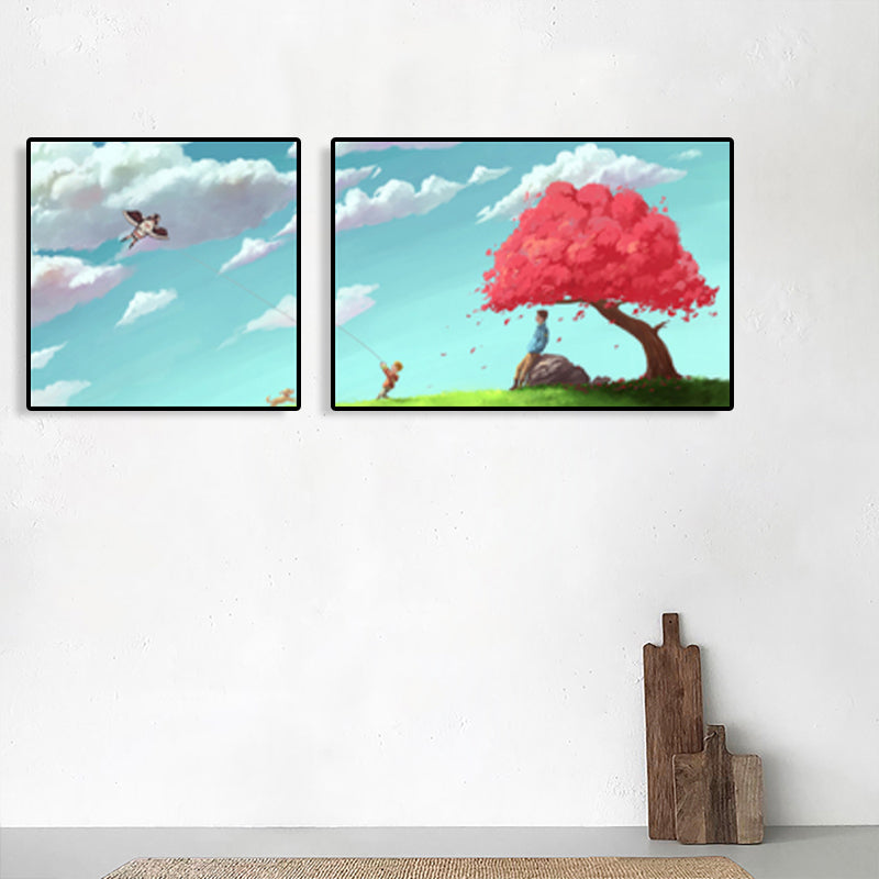 Painting Outings Canvas Print Cartoon Multi-Piece Wall Art in Soft Color for Kids Room Pink Clearhalo 'Art Gallery' 'Canvas Art' 'Kids' Arts' 1764595