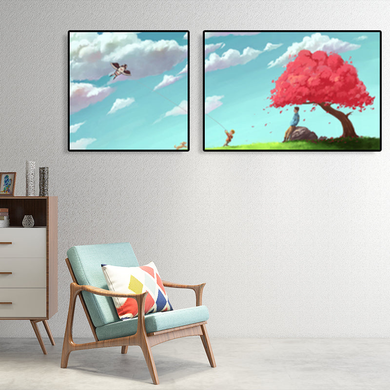 Painting Outings Canvas Print Cartoon Multi-Piece Wall Art in Soft Color for Kids Room Clearhalo 'Art Gallery' 'Canvas Art' 'Kids' Arts' 1764596