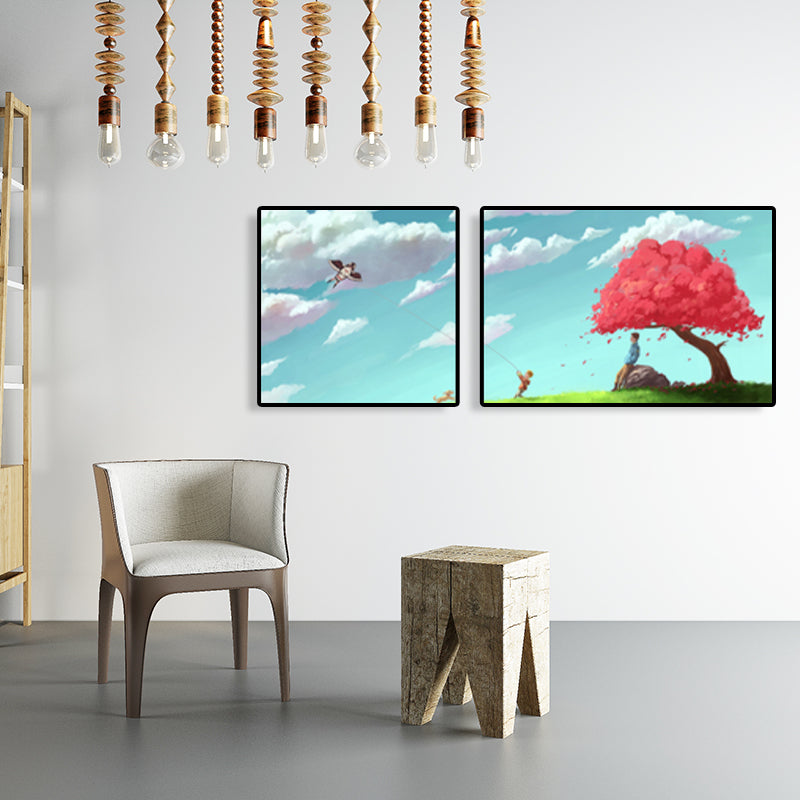 Painting Outings Canvas Print Cartoon Multi-Piece Wall Art in Soft Color for Kids Room Clearhalo 'Art Gallery' 'Canvas Art' 'Kids' Arts' 1764597