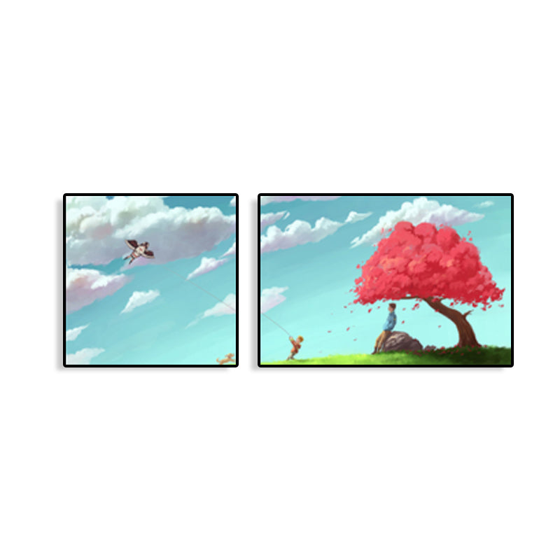 Painting Outings Canvas Print Cartoon Multi-Piece Wall Art in Soft Color for Kids Room Clearhalo 'Art Gallery' 'Canvas Art' 'Kids' Arts' 1764598