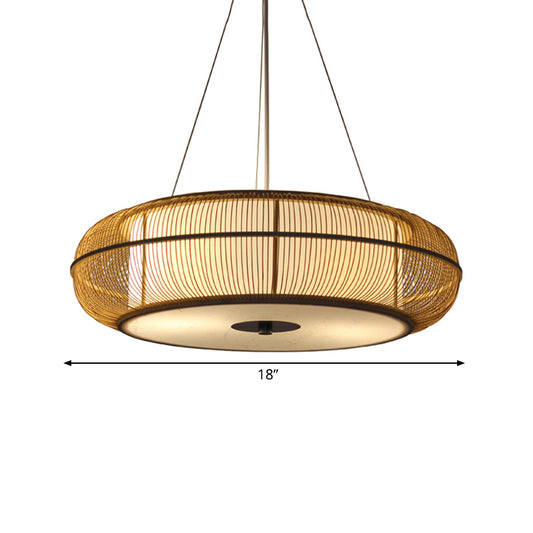 Modern Stylish Drum Shade Hanging Pendant Light Bamboo 3-Head Dining Room Ceiling Light in Black/Wood Clearhalo 'Ceiling Lights' 'Modern Pendants' 'Modern' 'Pendant Lights' 'Pendants' Lighting' 176459