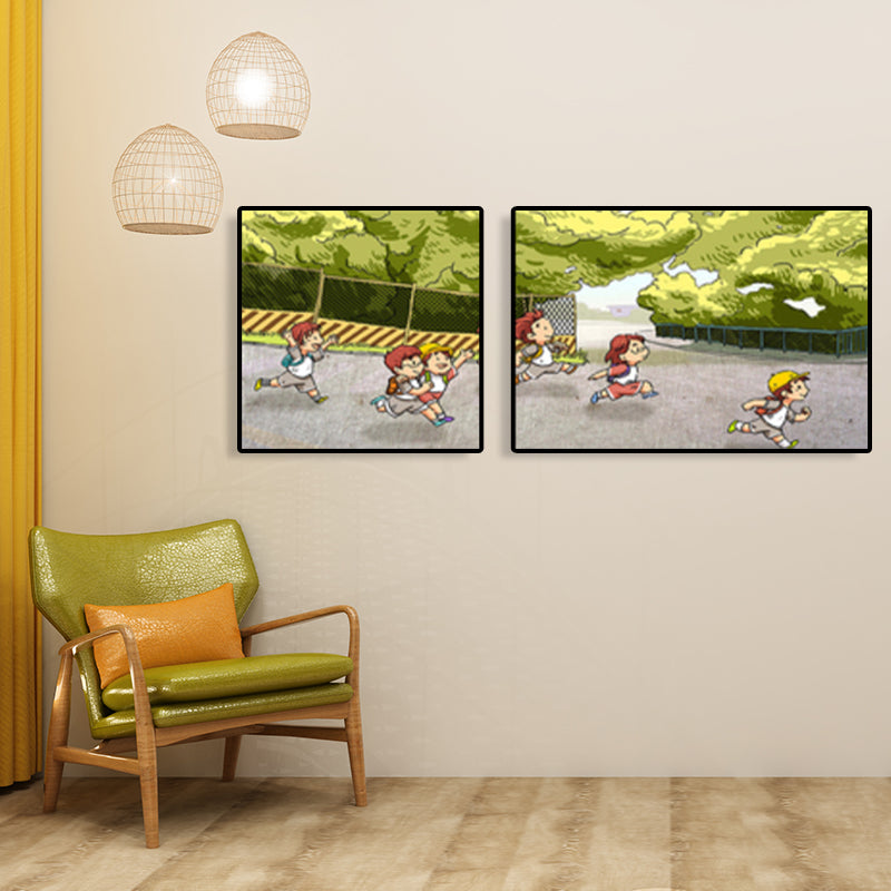 Painting Outings Canvas Print Cartoon Multi-Piece Wall Art in Soft Color for Kids Room Clearhalo 'Art Gallery' 'Canvas Art' 'Kids' Arts' 1764603