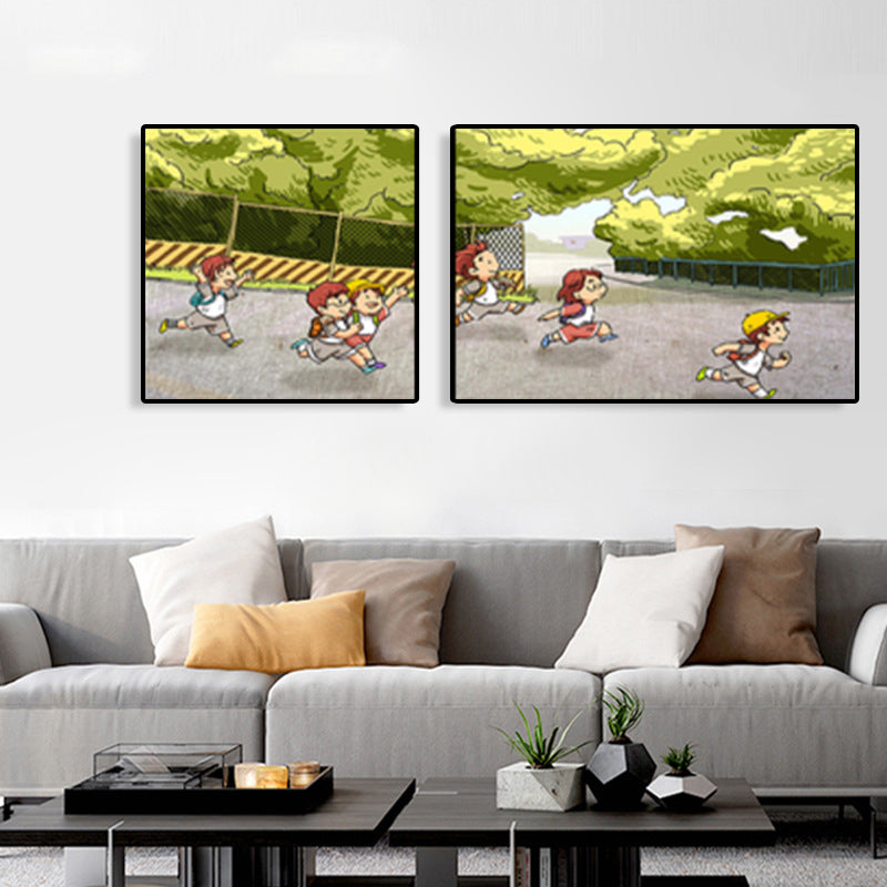 Painting Outings Canvas Print Cartoon Multi-Piece Wall Art in Soft Color for Kids Room Clearhalo 'Art Gallery' 'Canvas Art' 'Kids' Arts' 1764604