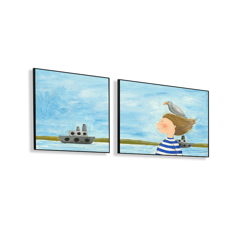 Painting Outings Canvas Print Cartoon Multi-Piece Wall Art in Soft Color for Kids Room Clearhalo 'Art Gallery' 'Canvas Art' 'Kids' Arts' 1764609