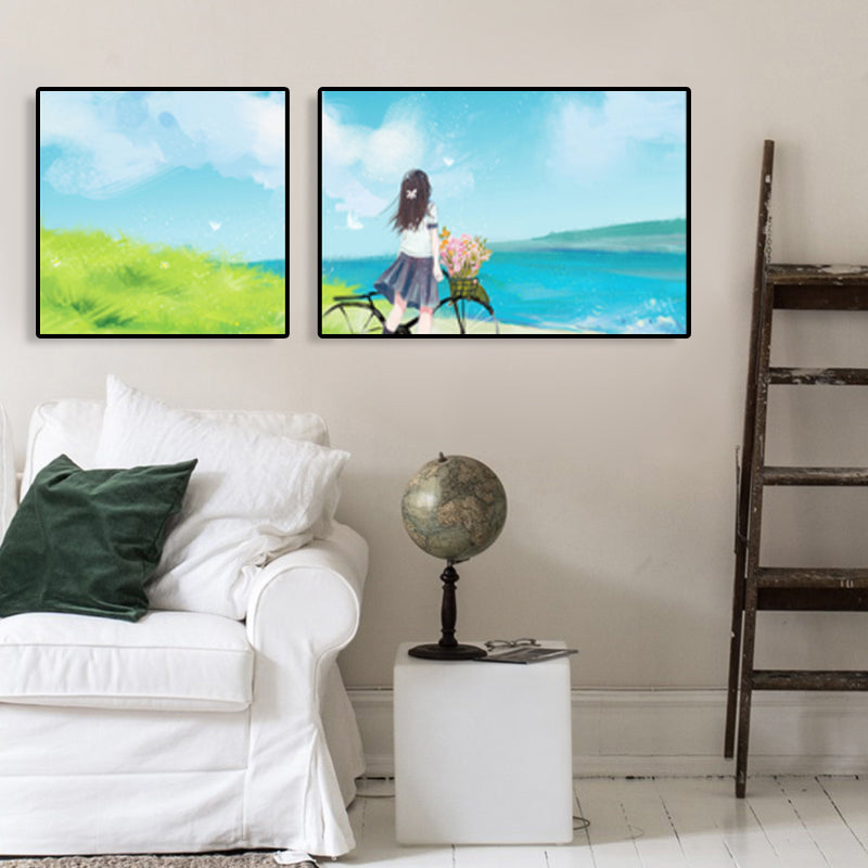 Painting Outings Canvas Print Cartoon Multi-Piece Wall Art in Soft Color for Kids Room Clearhalo 'Art Gallery' 'Canvas Art' 'Kids' Arts' 1764611