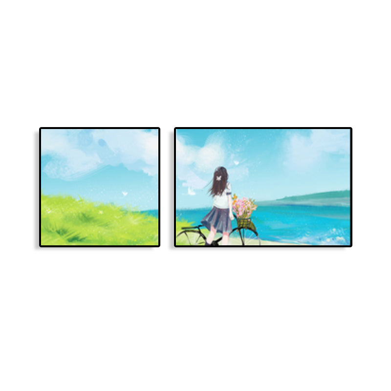 Painting Outings Canvas Print Cartoon Multi-Piece Wall Art in Soft Color for Kids Room Clearhalo 'Art Gallery' 'Canvas Art' 'Kids' Arts' 1764613