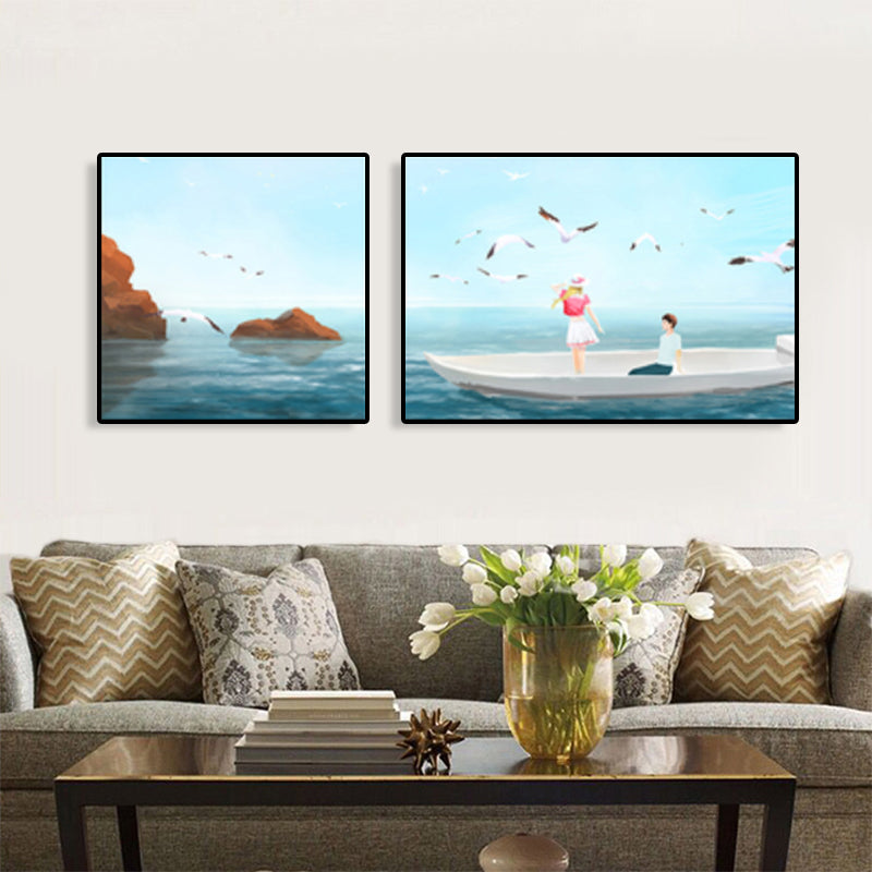 Painting Outings Canvas Print Cartoon Multi-Piece Wall Art in Soft Color for Kids Room Clearhalo 'Art Gallery' 'Canvas Art' 'Kids' Arts' 1764615