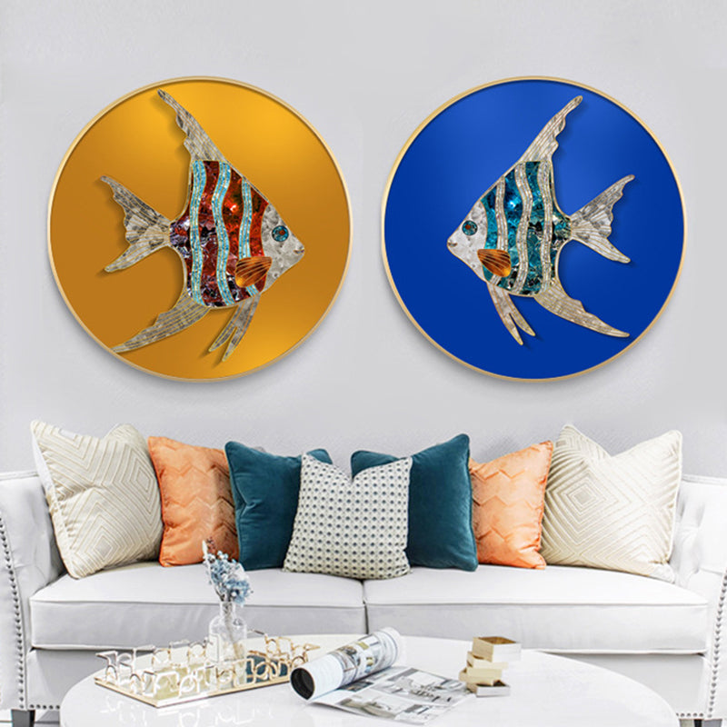Soft Color Fish Painting Textured Contemporary Style Dining Room Canvas Wall Art Blue Clearhalo 'Art Gallery' 'Canvas Art' 'Contemporary Art Gallery' 'Modern' Arts' 1764618