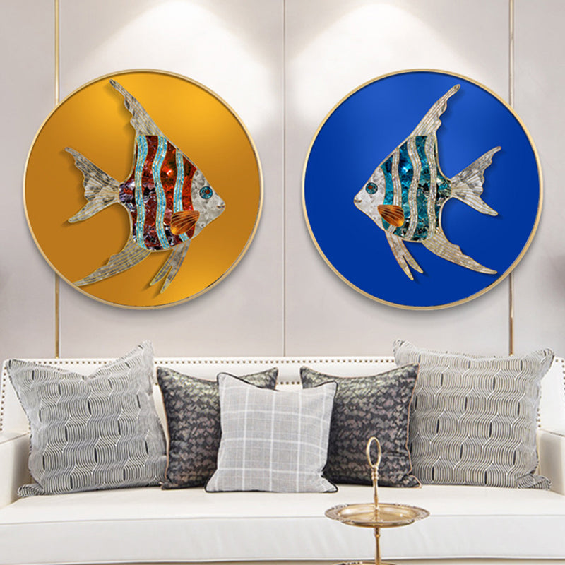 Soft Color Fish Painting Textured Contemporary Style Dining Room Canvas Wall Art Yellow Clearhalo 'Art Gallery' 'Canvas Art' 'Contemporary Art Gallery' 'Modern' Arts' 1764625
