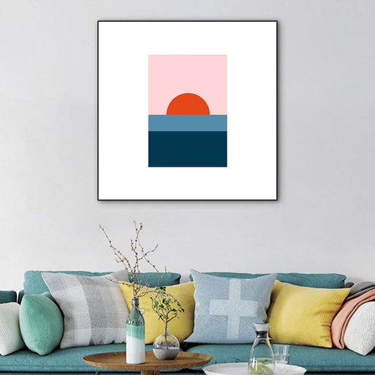 Minimalist Ocean Sunrise Drawing Art Print Canvas Textured Blue Wall Decor for Bedroom Clearhalo 'Art Gallery' 'Canvas Art' 'Kids' Arts' 1764637