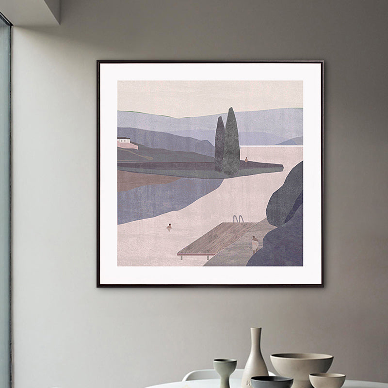 Mountain Lake Scenery Canvas Nordic Style Textured Wall Art Decor in Light Color Grey Clearhalo 'Arts' 'Canvas Art' 1764649