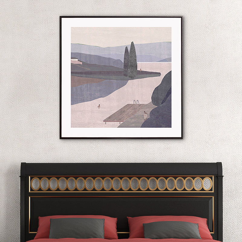 Mountain Lake Scenery Canvas Nordic Style Textured Wall Art Decor in Light Color Clearhalo 'Arts' 'Canvas Art' 1764650