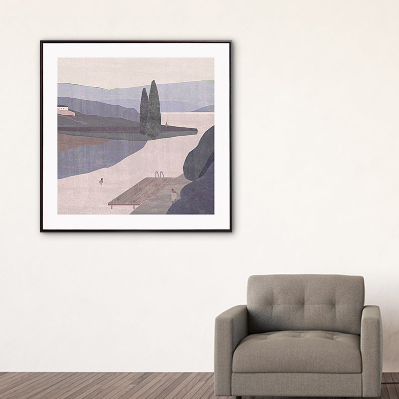 Mountain Lake Scenery Canvas Nordic Style Textured Wall Art Decor in Light Color Clearhalo 'Arts' 'Canvas Art' 1764651