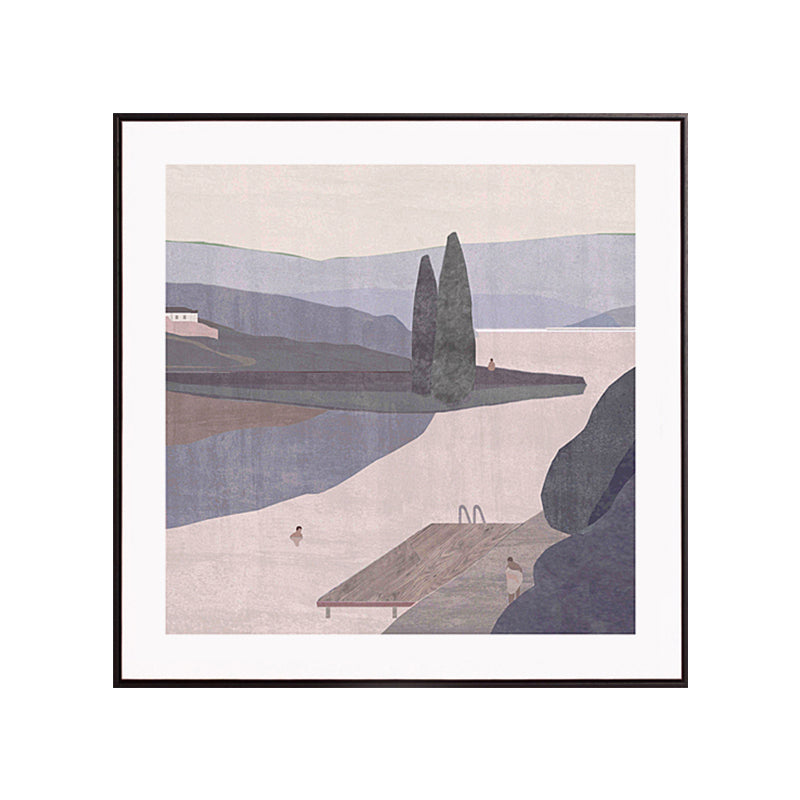 Mountain Lake Scenery Canvas Nordic Style Textured Wall Art Decor in Light Color Clearhalo 'Arts' 'Canvas Art' 1764652