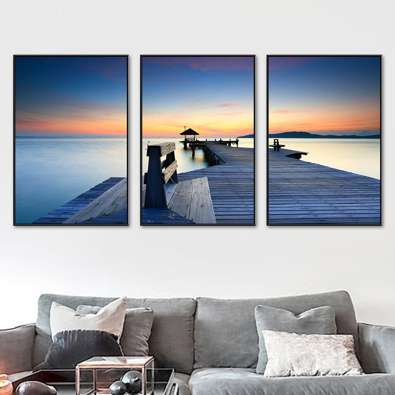 Seaside Bridge Scene Art Print Modern Canvas Multi-Piece Painting in Soft Color, Set of Three Clearhalo 'Art Gallery' 'Canvas Art' 'Contemporary Art Gallery' 'Modern' Arts' 1764725