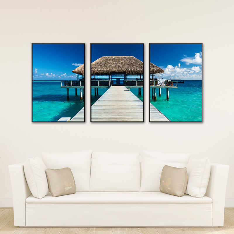 Seaside Bridge Scene Art Print Modern Canvas Multi-Piece Painting in Soft Color, Set of Three Clearhalo 'Art Gallery' 'Canvas Art' 'Contemporary Art Gallery' 'Modern' Arts' 1764728