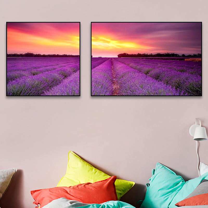 Lavender Field Wall Art Modern Enticing Nature Scenery Canvas Print in Purple for Room Purple-Pink Clearhalo 'Art Gallery' 'Canvas Art' 'Contemporary Art Gallery' 'Modern' Arts' 1764731