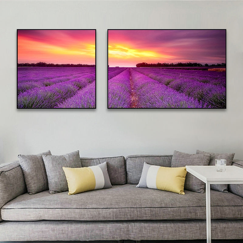 Lavender Field Wall Art Modern Enticing Nature Scenery Canvas Print in Purple for Room Clearhalo 'Art Gallery' 'Canvas Art' 'Contemporary Art Gallery' 'Modern' Arts' 1764732