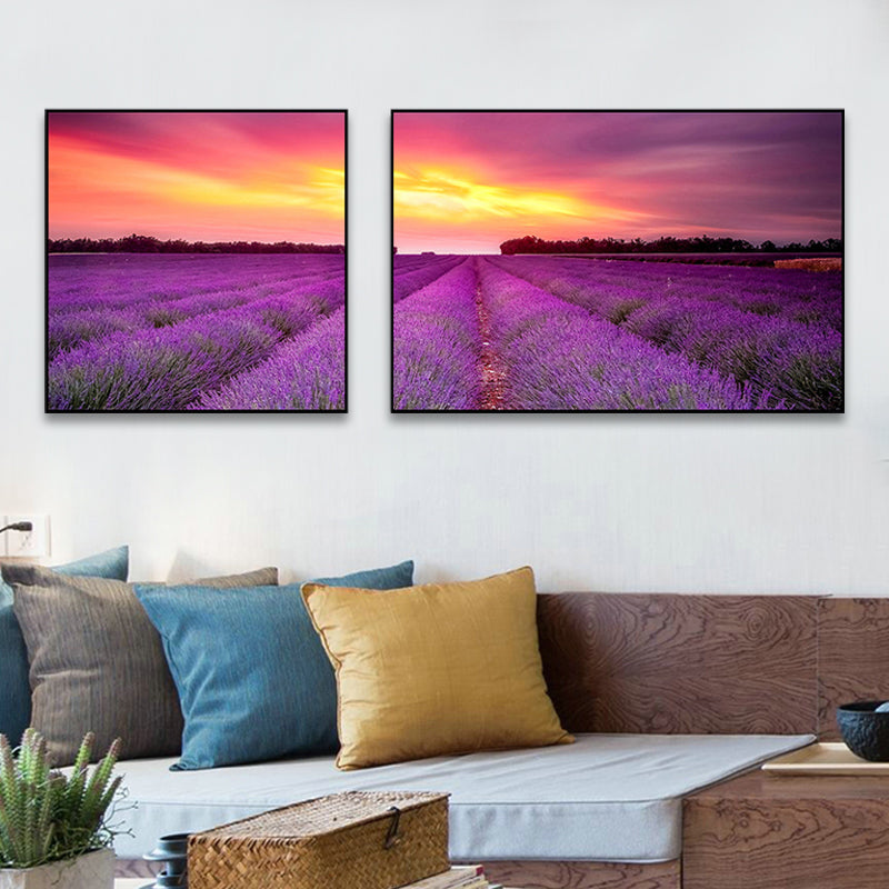Lavender Field Wall Art Modern Enticing Nature Scenery Canvas Print in Purple for Room Clearhalo 'Art Gallery' 'Canvas Art' 'Contemporary Art Gallery' 'Modern' Arts' 1764733