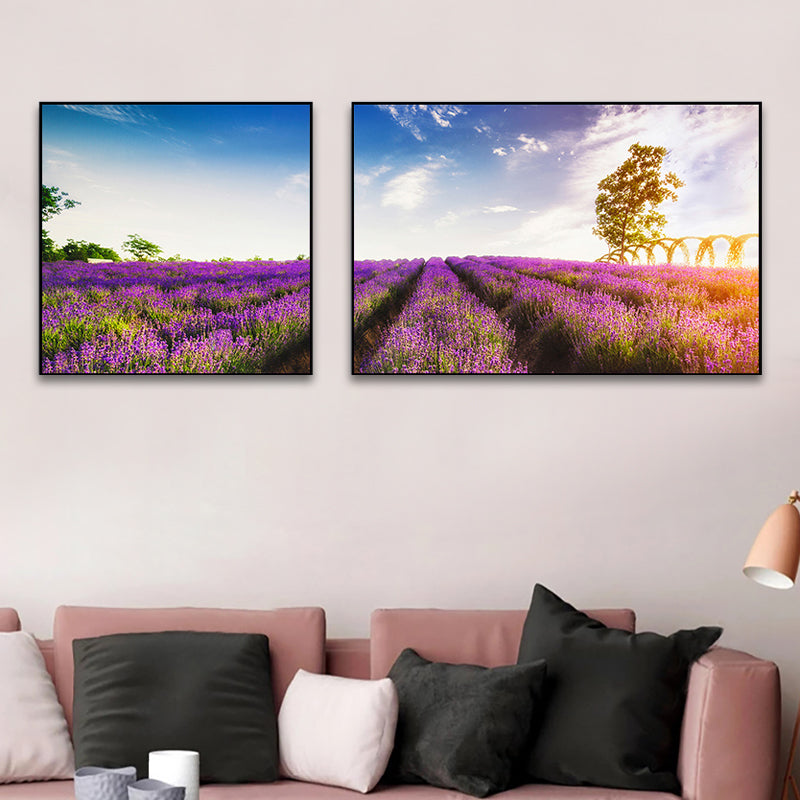 Lavender Field Wall Art Modern Enticing Nature Scenery Canvas Print in Purple for Room Clearhalo 'Art Gallery' 'Canvas Art' 'Contemporary Art Gallery' 'Modern' Arts' 1764743