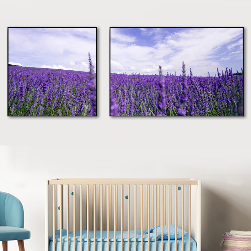 Lavender Field Wall Art Modern Enticing Nature Scenery Canvas Print in Purple for Room Grape Clearhalo 'Art Gallery' 'Canvas Art' 'Contemporary Art Gallery' 'Modern' Arts' 1764746