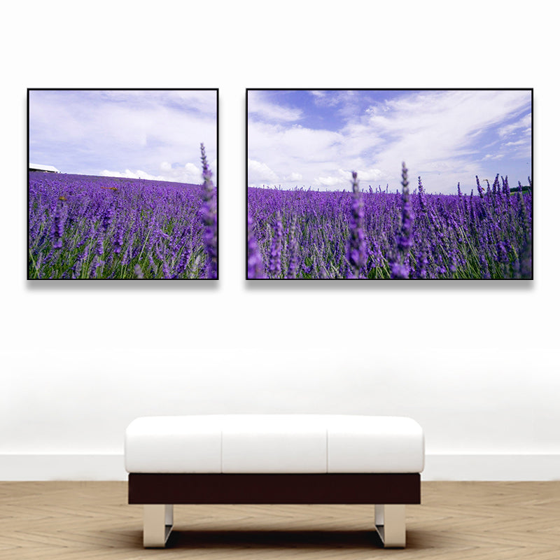 Lavender Field Wall Art Modern Enticing Nature Scenery Canvas Print in Purple for Room Clearhalo 'Art Gallery' 'Canvas Art' 'Contemporary Art Gallery' 'Modern' Arts' 1764747