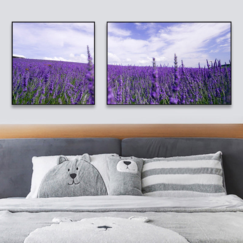 Lavender Field Wall Art Modern Enticing Nature Scenery Canvas Print in Purple for Room Clearhalo 'Art Gallery' 'Canvas Art' 'Contemporary Art Gallery' 'Modern' Arts' 1764748