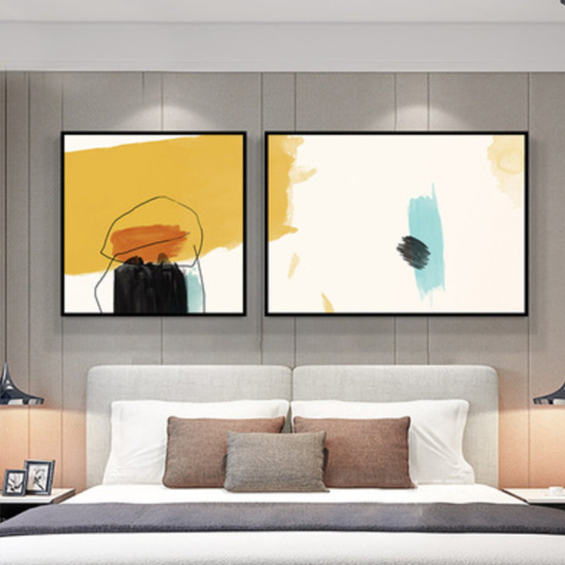 Abstract Painting Canvas Print Multi-Piece Modern Bedroom Wall Art in Soft Color Yellow Clearhalo 'Art Gallery' 'Canvas Art' 'Contemporary Art Gallery' 'Modern' Arts' 1764757