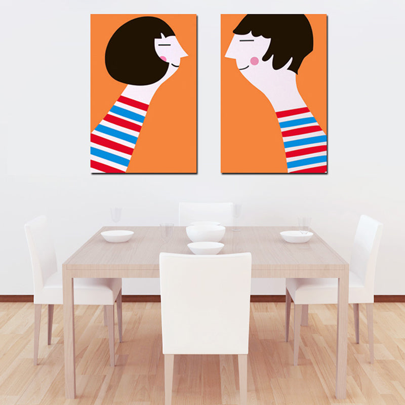Canvas Textured Art Print Cartoon Figure Drawing Wall Decor in Orange for Living Room Clearhalo 'Art Gallery' 'Canvas Art' 'Kids' Arts' 1764769