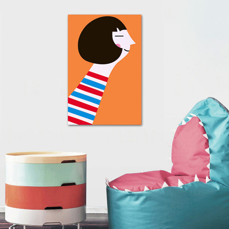 Canvas Textured Art Print Cartoon Figure Drawing Wall Decor in Orange for Living Room Clearhalo 'Art Gallery' 'Canvas Art' 'Kids' Arts' 1764771